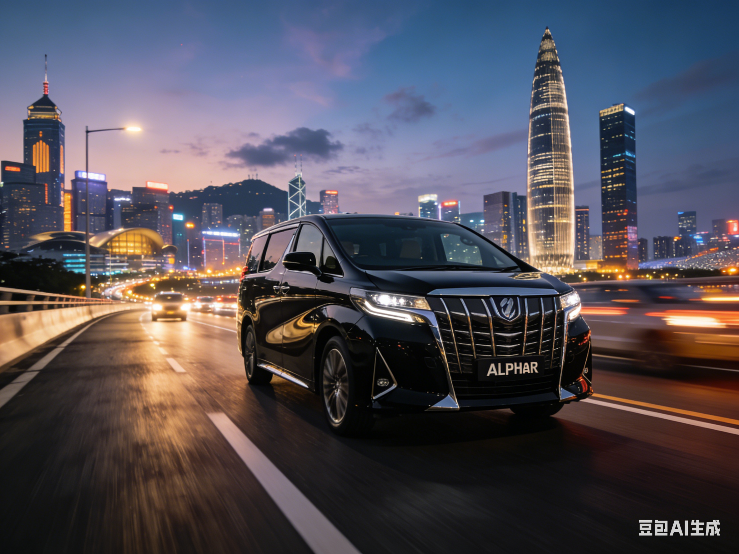 夜景中行駛的豪華MPV